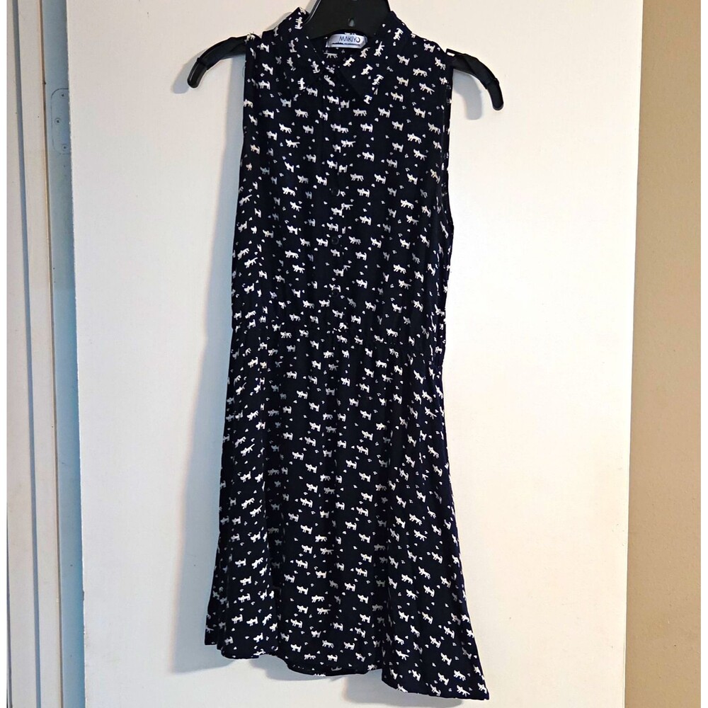 MAKIYO Women’s M Sleeveless Collared Dress Navy/White Animal Print Knee